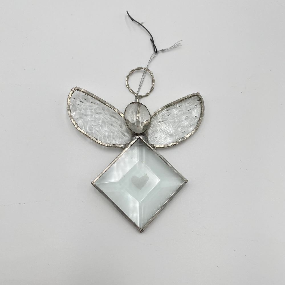 Stained Glass Angel Ornament Diamond Body Heart Detail Christmas‎ Decoration 4"